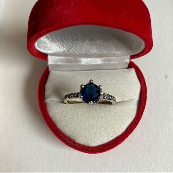 925 Solitaire Ring with Blue Crown-Set CZ - Picture 2 of 11